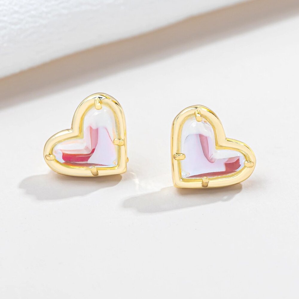Alicia Bonnie In Love Dichroic Glass Heart Stud Earrings, 14K Gold Plated